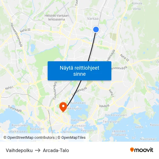 Vaihdepolku to Arcada-Talo map