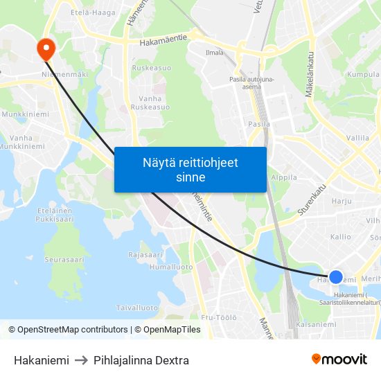 Hakaniemi to Pihlajalinna Dextra map