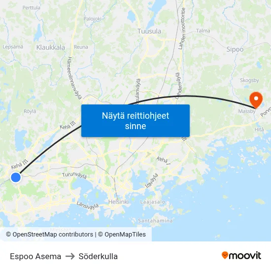 Espoo Asema to Söderkulla map