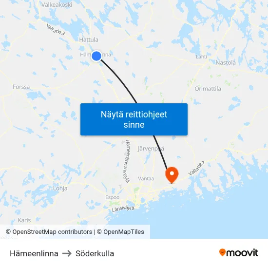 Hämeenlinna to Söderkulla map