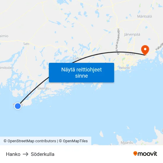 Hanko to Söderkulla map