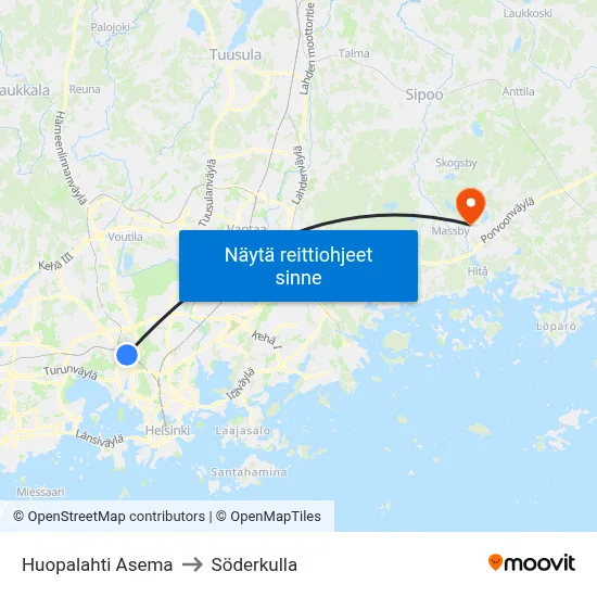 Huopalahti Asema to Söderkulla map