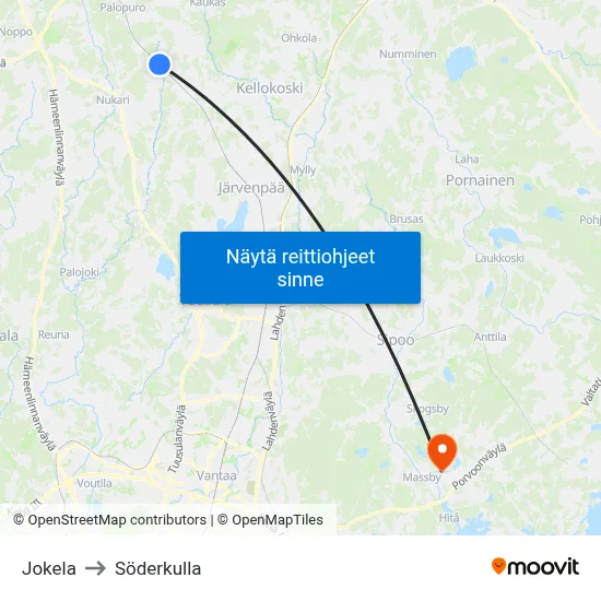 Jokela to Söderkulla map