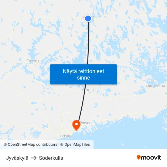 Jyväskylä to Söderkulla map