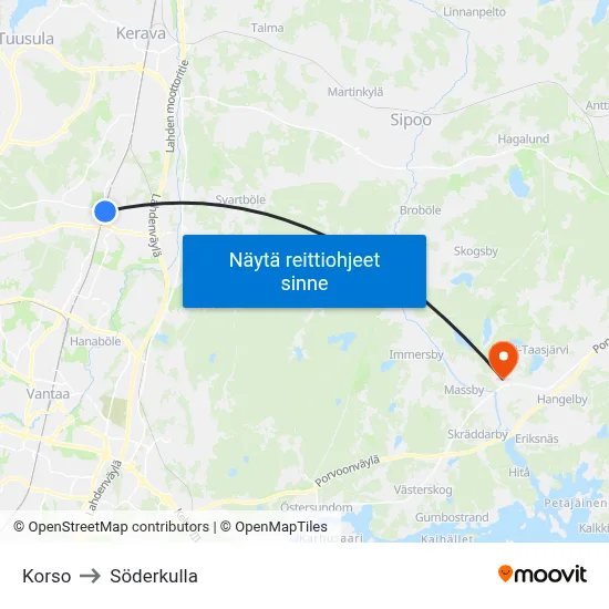 Korso to Söderkulla map
