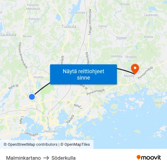 Malminkartano to Söderkulla map