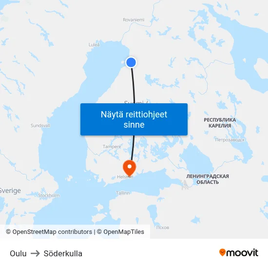 Oulu to Söderkulla map