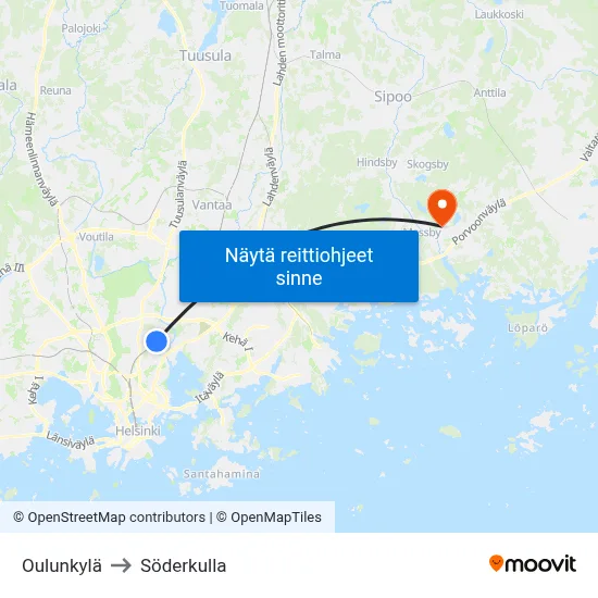 Oulunkylä to Söderkulla map