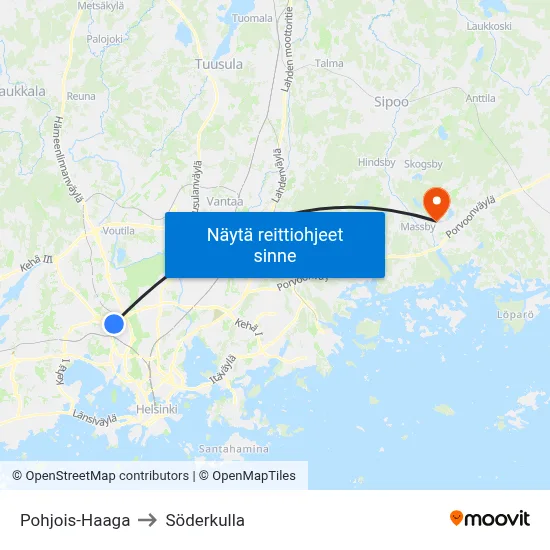 Pohjois-Haaga to Söderkulla map