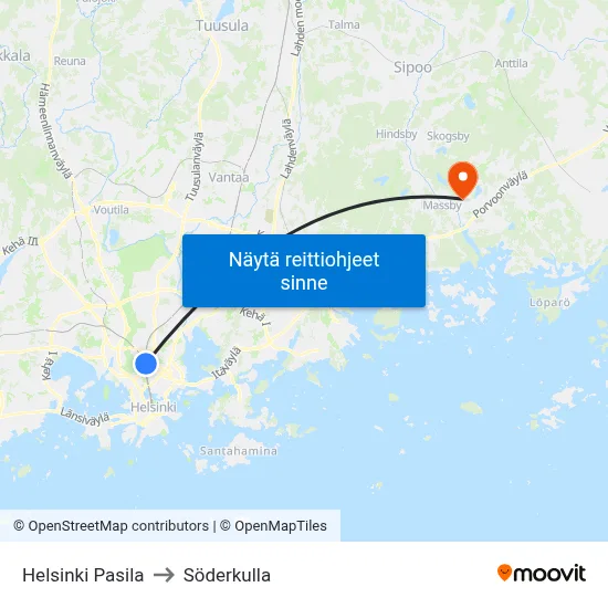 Helsinki Pasila to Söderkulla map
