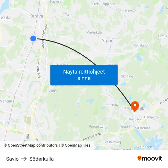 Savio to Söderkulla map