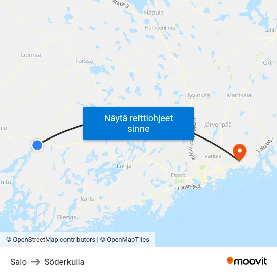 Salo to Söderkulla map