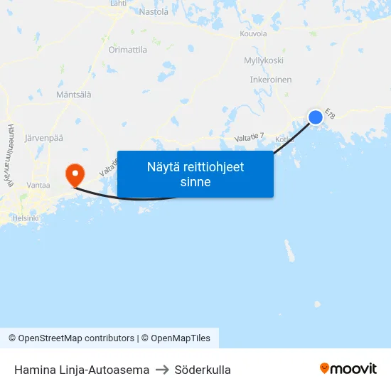 Hamina Linja-Autoasema to Söderkulla map