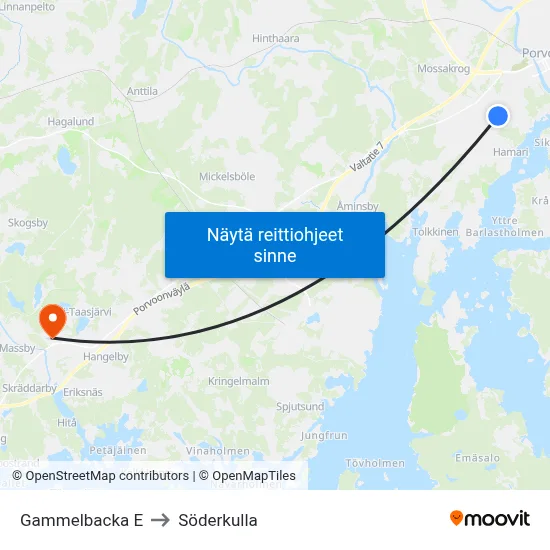 Gammelbacka E to Söderkulla map