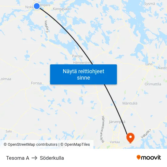 Tesoma A to Söderkulla map