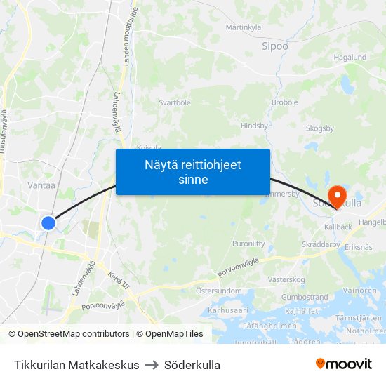 Tikkurilan Matkakeskus to Söderkulla map