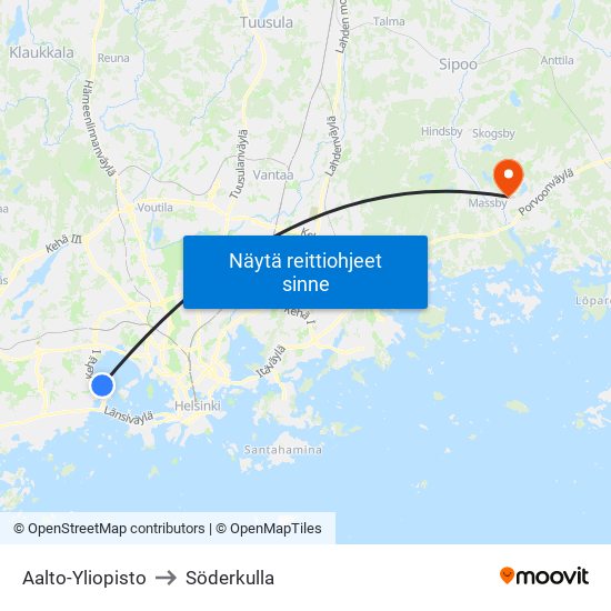 Aalto-Yliopisto to Söderkulla map