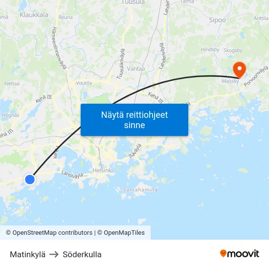 Matinkylä to Söderkulla map