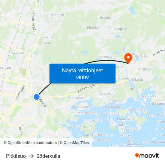 Pitkäsuo to Söderkulla map