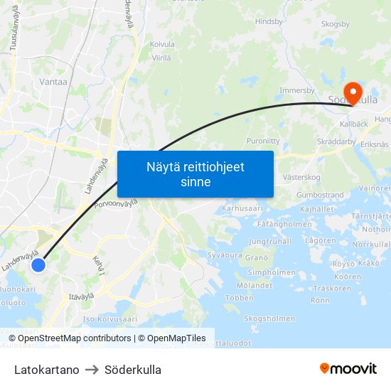 Latokartano to Söderkulla map