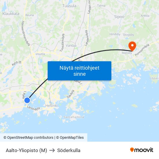 Aalto-Yliopisto (M) to Söderkulla map