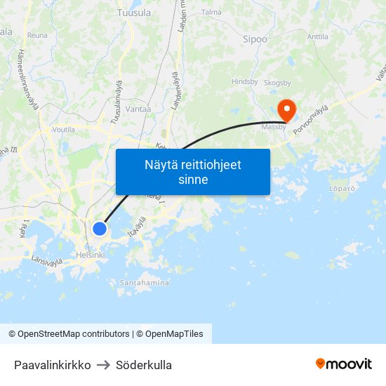 Paavalinkirkko to Söderkulla map