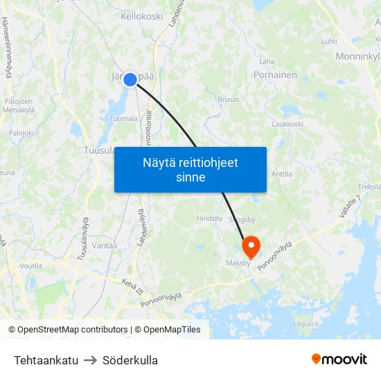 Tehtaankatu to Söderkulla map