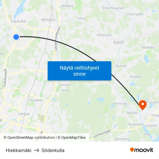 Hiekkamäki to Söderkulla map
