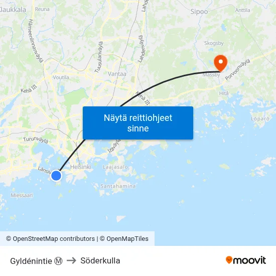 Gyldénintie Ⓜ️ to Söderkulla map