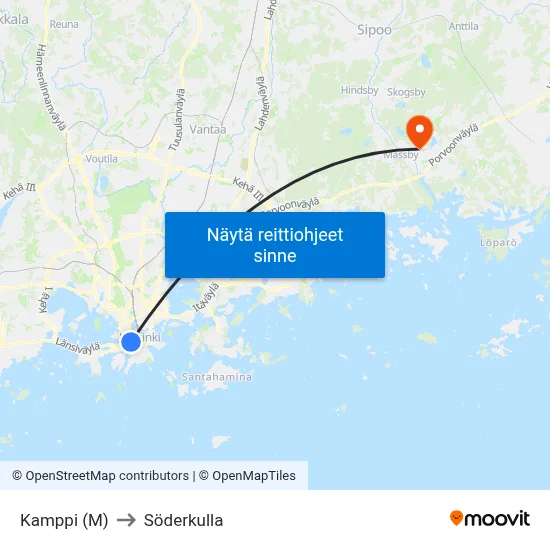 Kamppi (M) to Söderkulla map