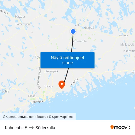 Kahdentie E to Söderkulla map