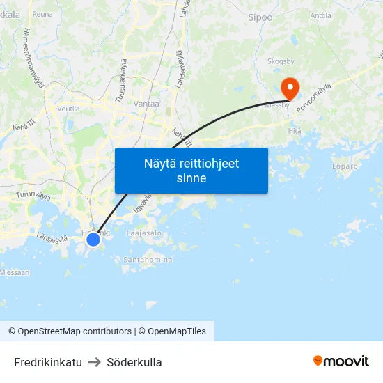 Fredrikinkatu to Söderkulla map