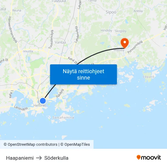 Haapaniemi to Söderkulla map