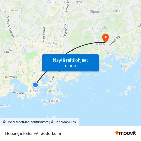 Helsinginkatu to Söderkulla map