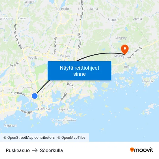 Ruskeasuo to Söderkulla map