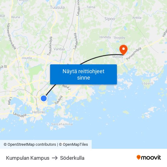 Kumpulan Kampus to Söderkulla map