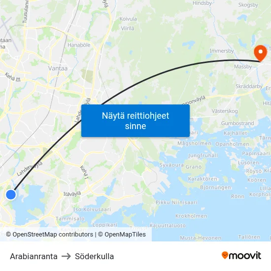 Arabianranta to Söderkulla map