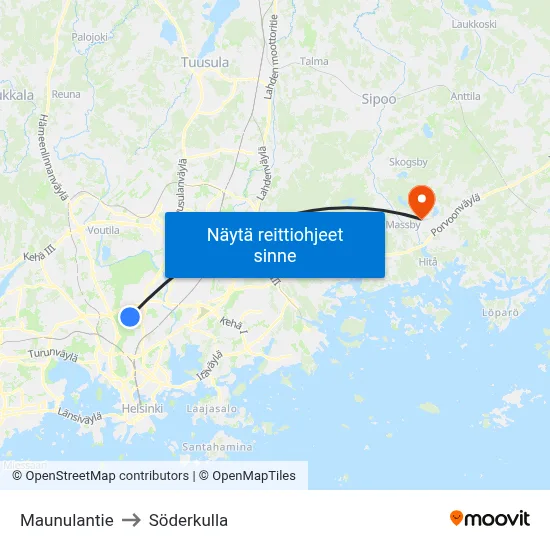 Maunulantie to Söderkulla map