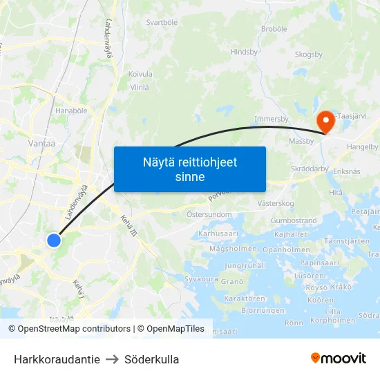 Harkkoraudantie to Söderkulla map