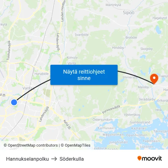 Hannukselanpolku to Söderkulla map