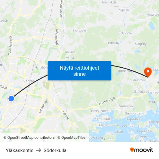 Yläkaskentie to Söderkulla map