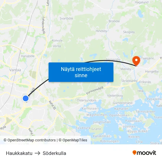 Haukkakatu to Söderkulla map