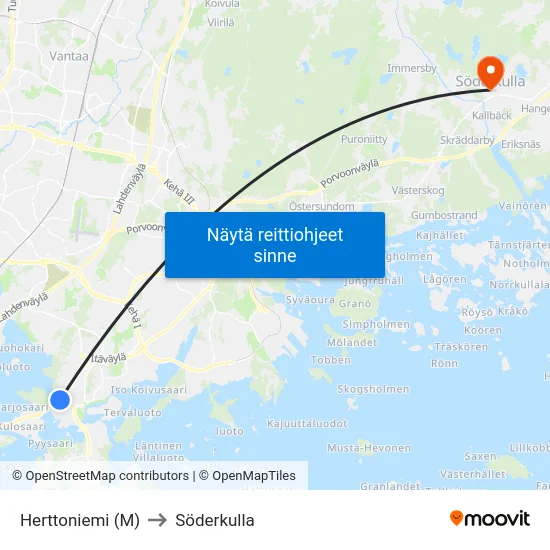 Herttoniemi (M) to Söderkulla map
