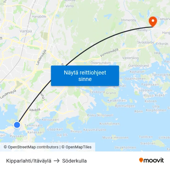Kipparlahti/Itäväylä to Söderkulla map