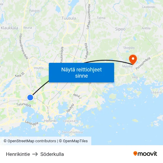 Henrikintie to Söderkulla map