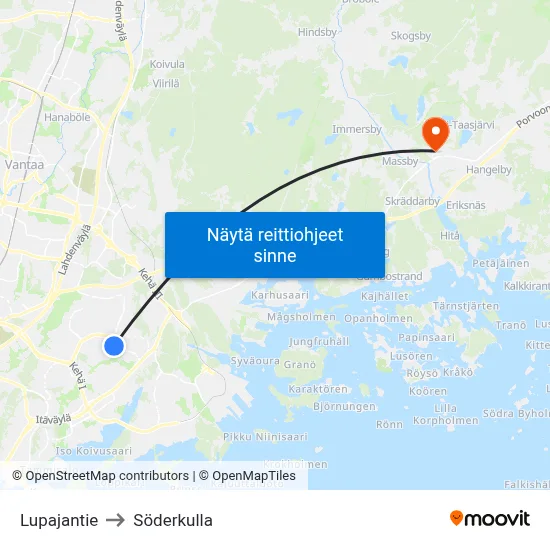 Lupajantie to Söderkulla map