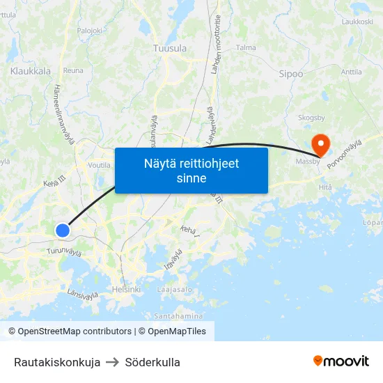 Rautakiskonkuja to Söderkulla map