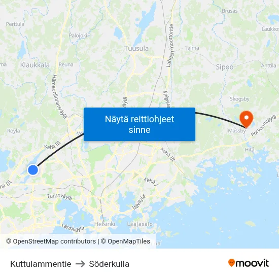 Kuttulammentie to Söderkulla map
