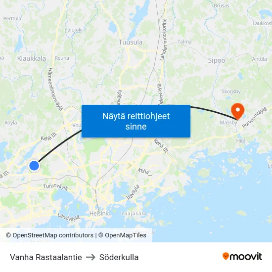 Vanha Rastaalantie to Söderkulla map