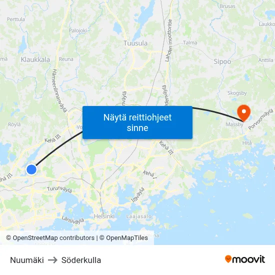 Nuumäki to Söderkulla map